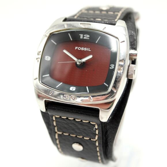 Fossil Kaleido Mens Red Orange Color Change 41mm Watch Black Leather New Battery - Picture 1 of 16